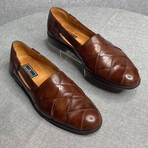 Bostonian Mens Leather Woven Slip On Loafer Dress Shoes Cognac Made Spain 9.5M